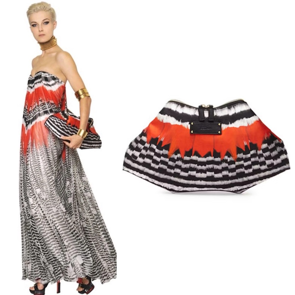 Alexander McQueen De Manta Feather Print Clutch Bag